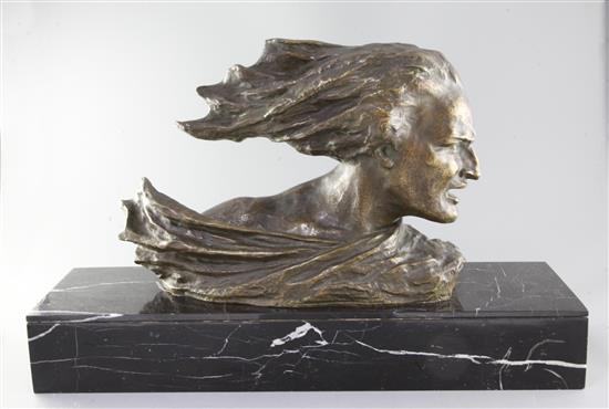René Varnier. An Art Deco bronze bust The Aviator, width 25.5in.